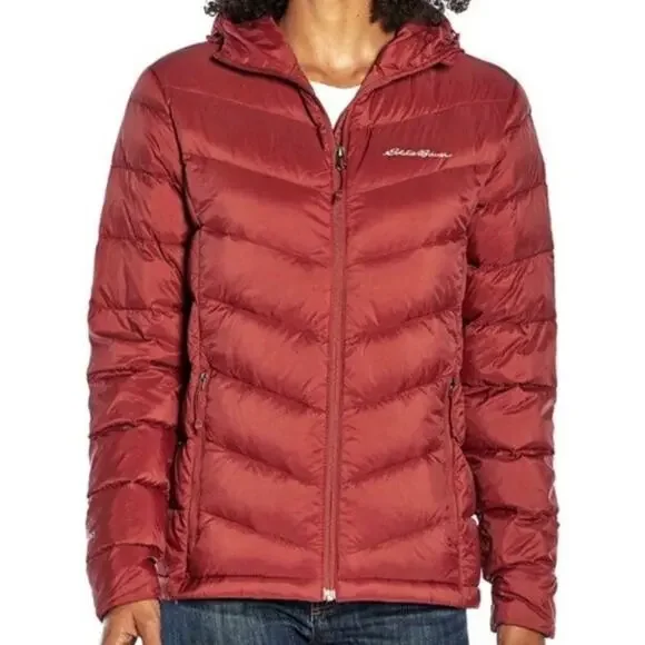 Eddie Bauer Womens Packable Puffer Jacket Hooded Down Filled EB650 Sz M Rust Red - Picture 3 of 10